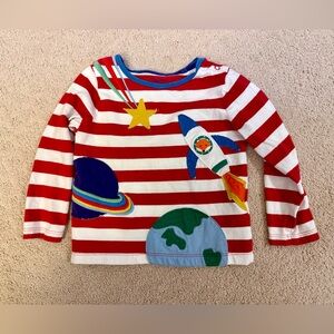 Baby Boden Rocket Space Applique Shirt 2-3Y Red Stripe Long Sleeve